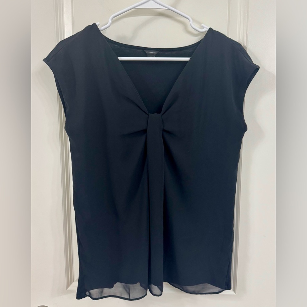 Ann Taylor Black Blouse with Tie Detail